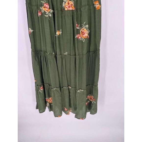 Anthropologie Fig and Flower Embroidered Smocked Tiered Ruffle Maxi Dress Medium - Picture 3 of 11